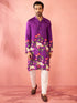 Men's Purple Dola Silk Digital Print Kurta with Cream Pyjama